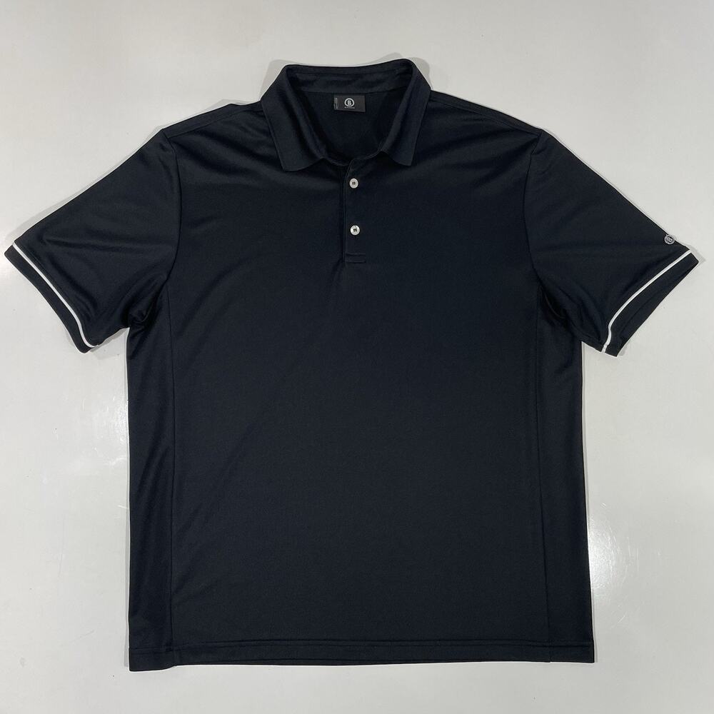 Bogner Men’s Performance Golf Polo Shirt Black White Trim Medium